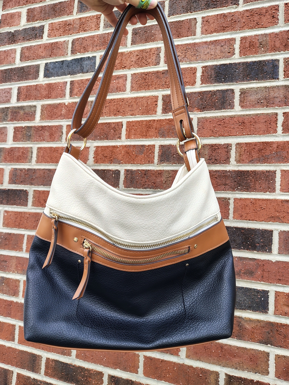 Cream, Tan & Black Colorblock Everyday Neutral Shoulder Bag